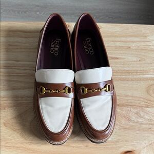 Franco Sarto Tan and Cream Loafers with Gold Detail